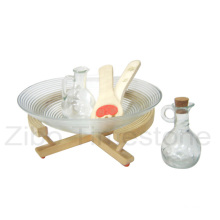 Glass Salad Bowl With Wood Tray & Spoon (TM030S)